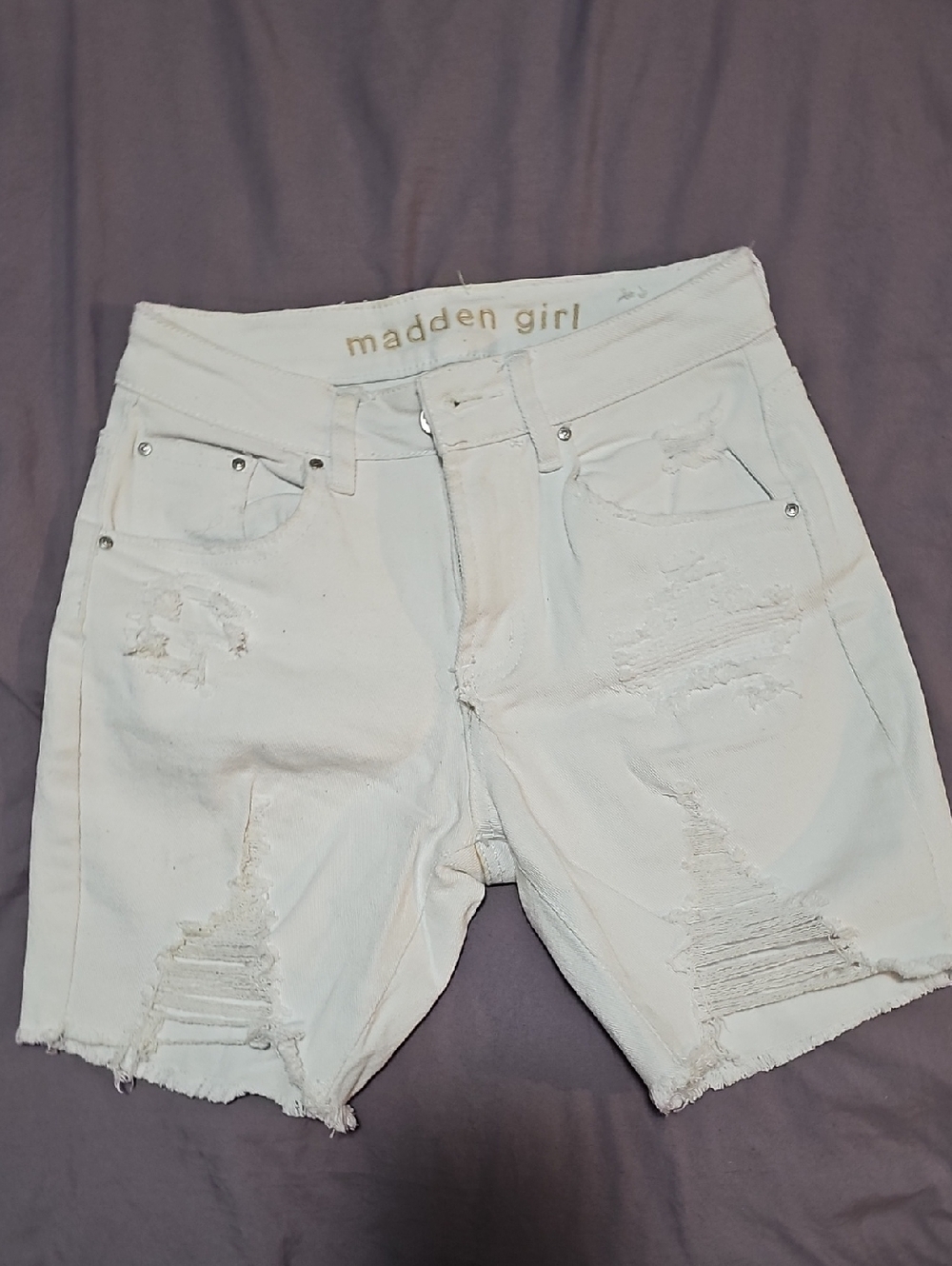 Madden Girl White Distressed Denim Jean Shorts